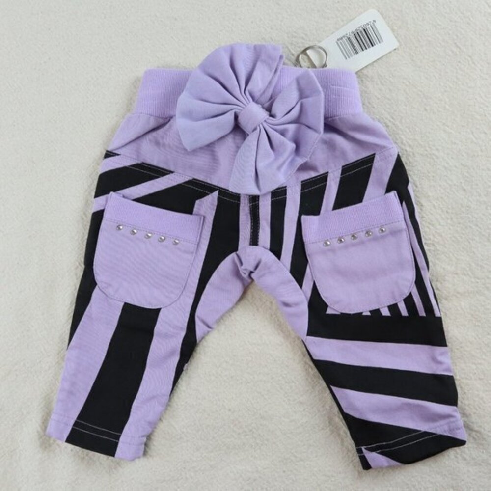 Baby Vicious Wear Pants Lavender Giant Bow On Back Purple & Black Stripe New 0-3